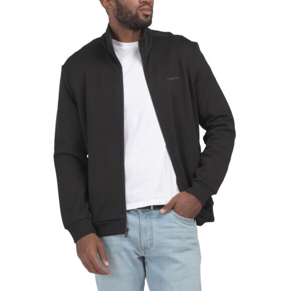 CALVIN KLEIN Black Reviva Fleece Mixed Media Mock Neck Sweatshirt - Picture 1 of 2